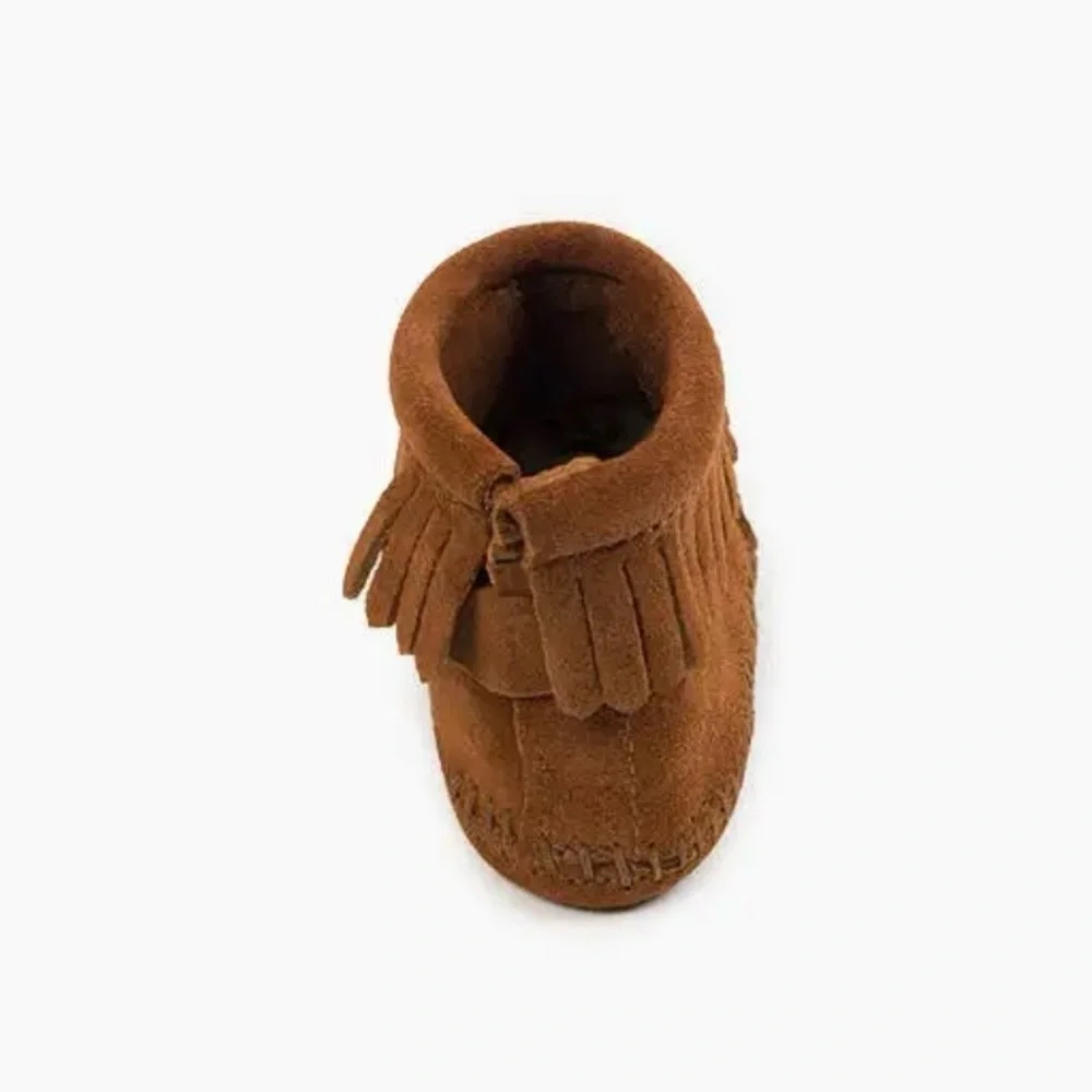 Minnetonka Kids Moccasins in Brown Suede with Fringe